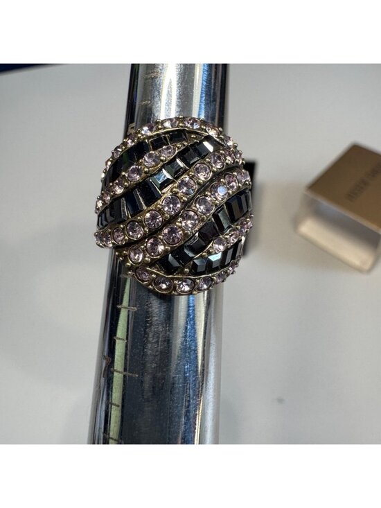 Heidi Daus Jewelry - Heidi Daus Crystal Pave Art Deco Black & Pink Striped Stone Ring In Box